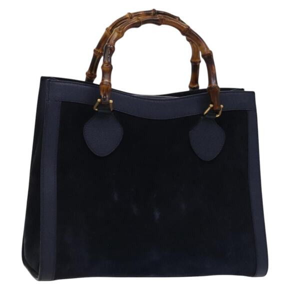 GUCCI Bamboo Hand Bag Suede Leather Navy Gold 002 0260 002 0260 - Picture 1 of 16